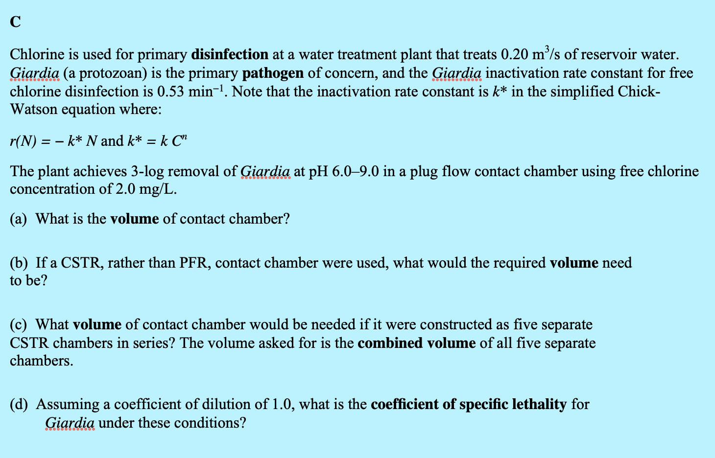 Solved С Chlorine Is Used For Primary Disinfection At A 2493