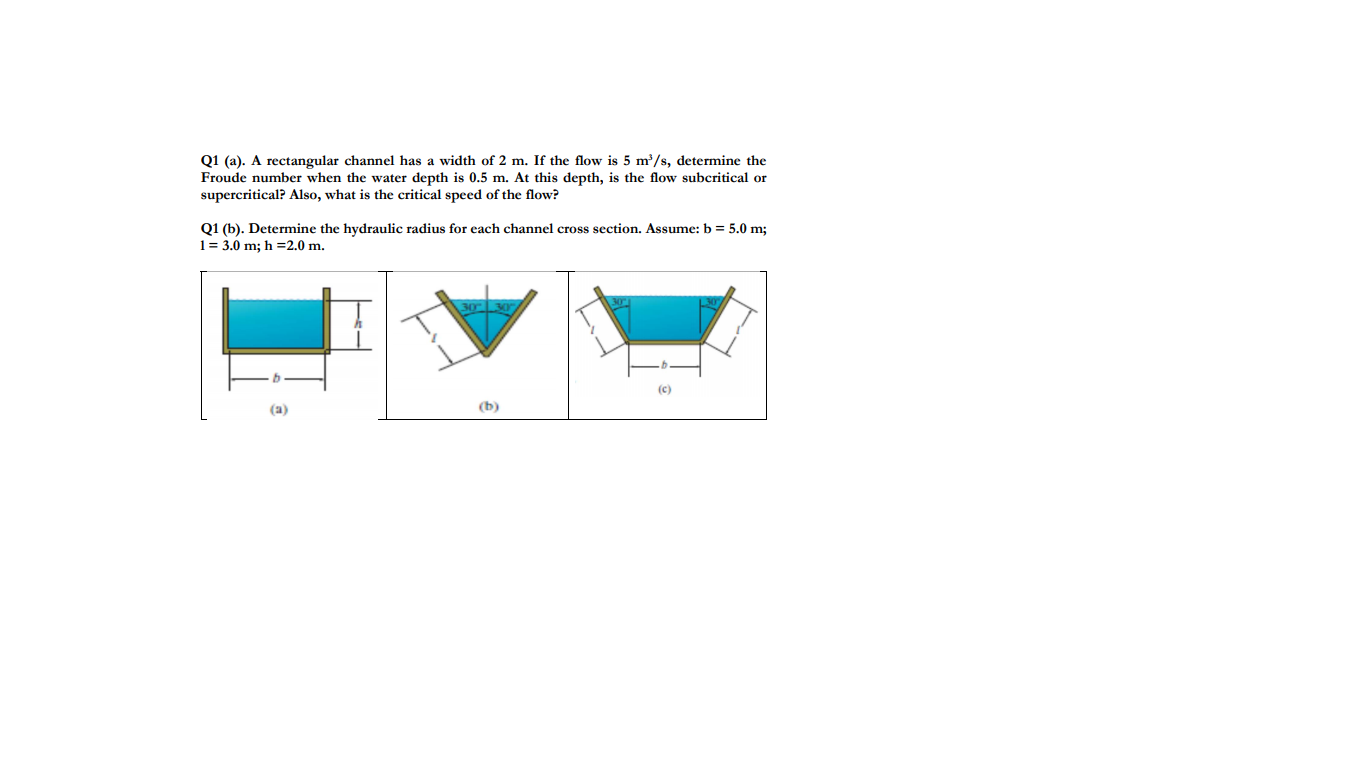 Solved Q1 (a). A rectangular channel has a width of 2 m. If | Chegg.com