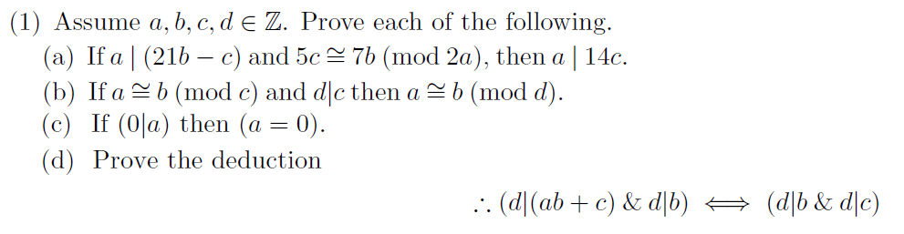 Solved (1) Assume A, B, C, D E Z. Prove Each Of The | Chegg.com