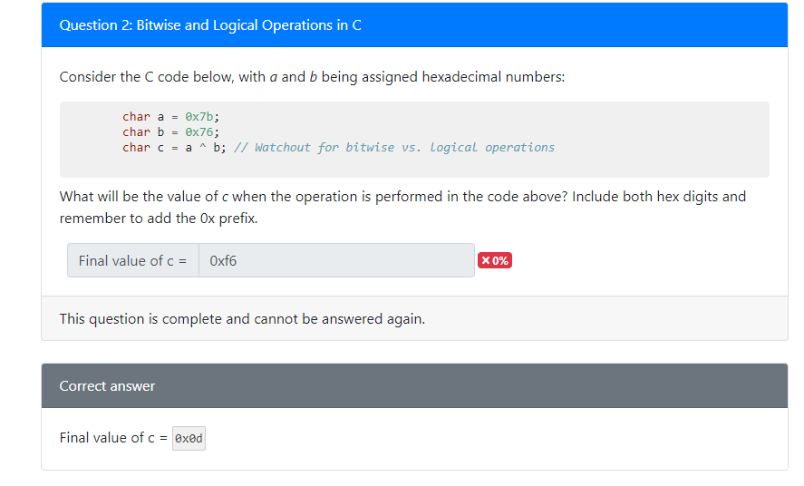 Solved Question 2: Bitwise And Logical Operations In C | Chegg.com