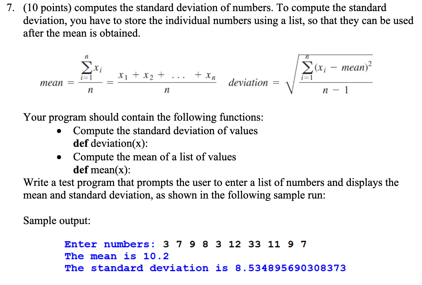 Solved 7. (10 points) computes the standard deviation of | Chegg.com