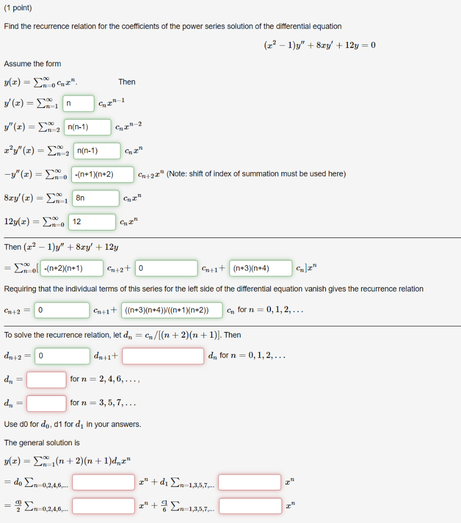 Solved (1 point) Find the general solution in powers of r of | Chegg.com
