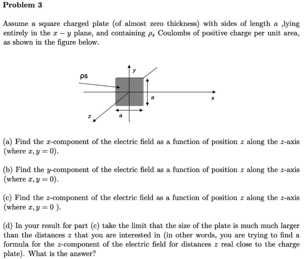 Solved Problem 3 Assume a square charged plate (of almost