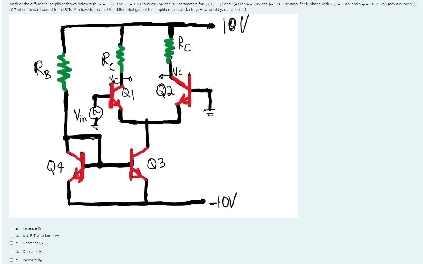 Solved Consider the differential amplifier shown below with | Chegg.com