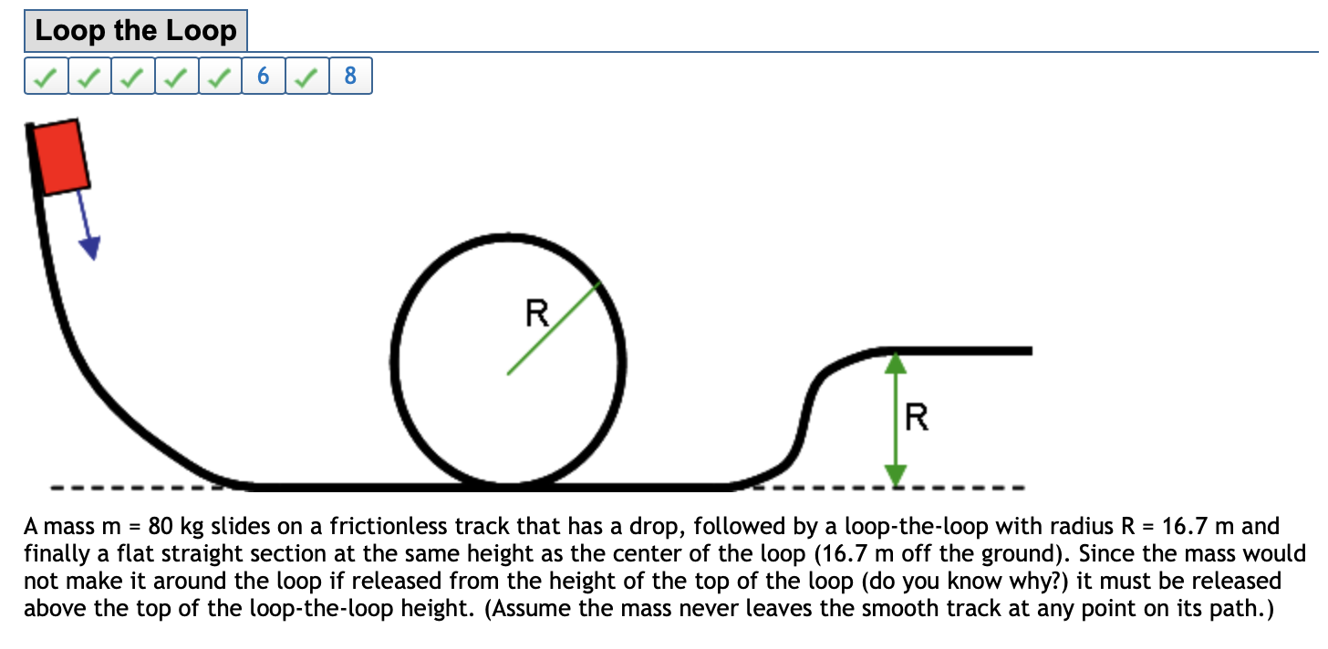 Solved Loop the Loop || || | 6 || 8 A mass m = 80 kg slides | Chegg.com