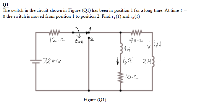 Solved Q1 The switch in the circuit shown in Figure (Q1) has | Chegg.com