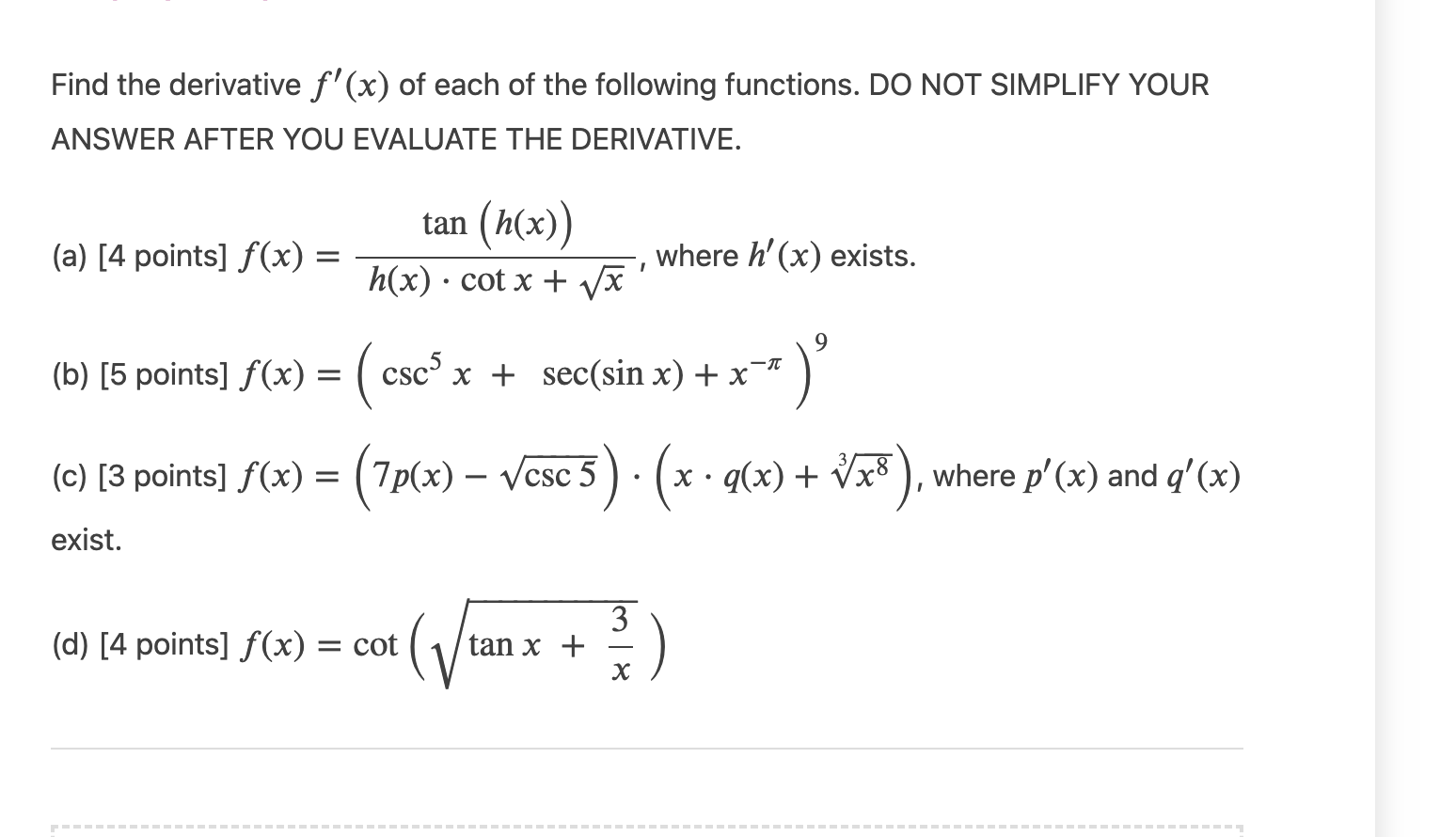 Solved Find The Derivative Fx Of Each Of The Following 4883