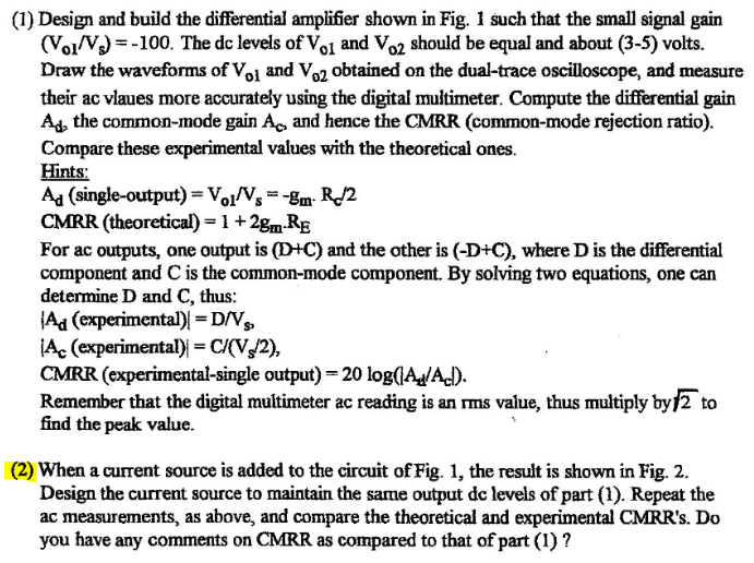 Solved (1) Design and build the differential amplifier shown | Chegg.com