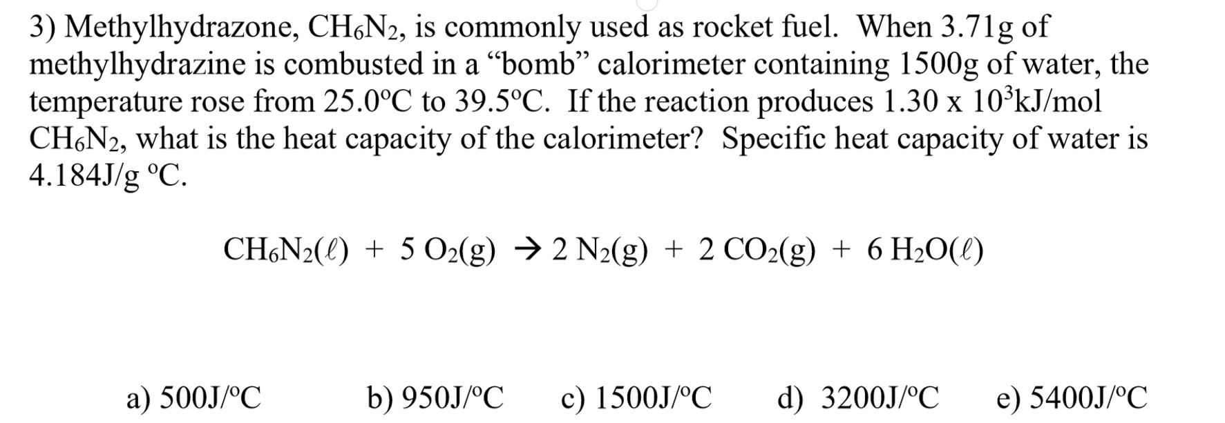 Solved 3) Methylhydrazone, CH6N2, is commonly used as rocket | Chegg.com