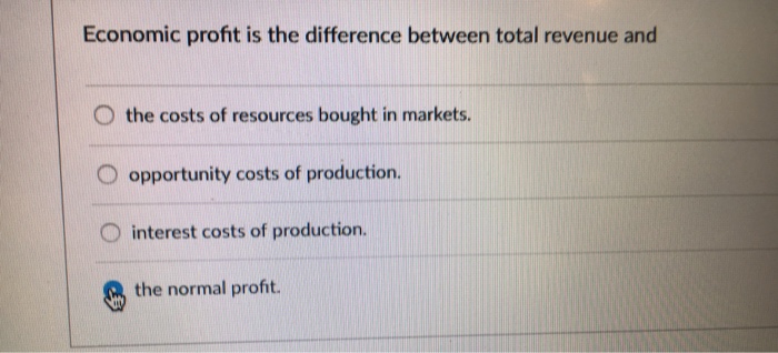Solved Economic profit is the difference between total | Chegg.com