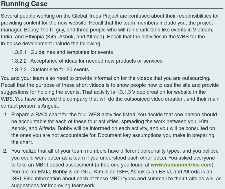 Solved Running Case Several People Working On The Global Chegg