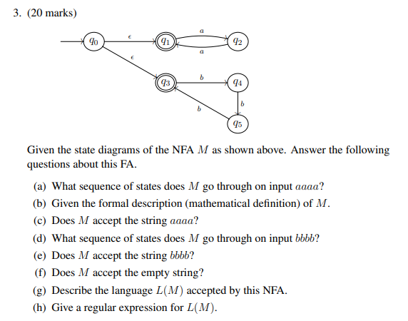 Solved 3. (20 marks) a 90 91 92 a b 94 b 95 Given the state | Chegg.com