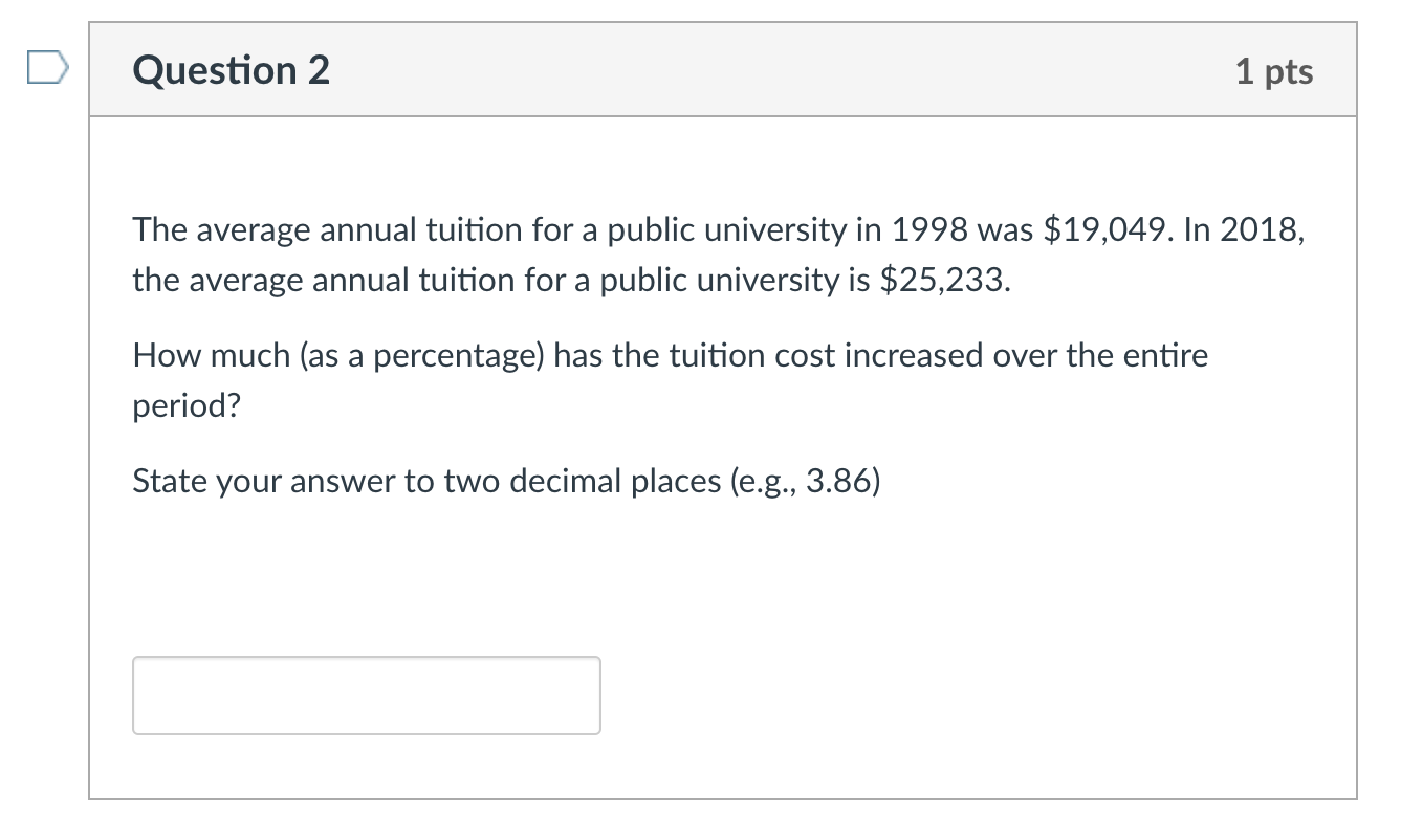 Solved Question 2 1 Pts The Average Annual Tuition For A | Chegg.com