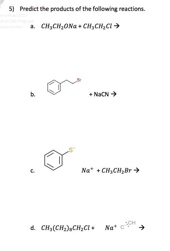 Solved 5) Predict The Products Of The Following Reactions. | Chegg.com