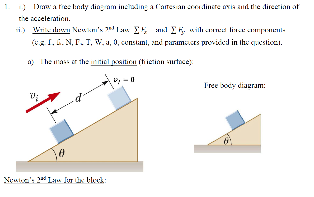 Solved 1. i.) Draw a free body diagram including a Cartesian | Chegg.com