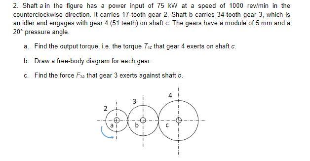 Solved 2. Shaft a in the figure has a power input of 75 kW | Chegg.com