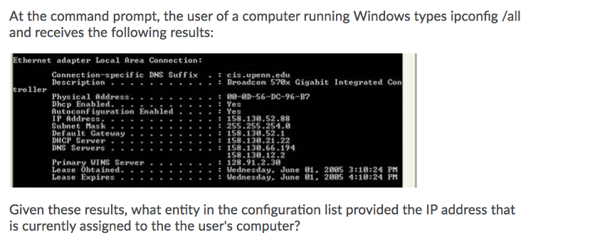 Solved At the command prompt, the user of a computer running | Chegg.com