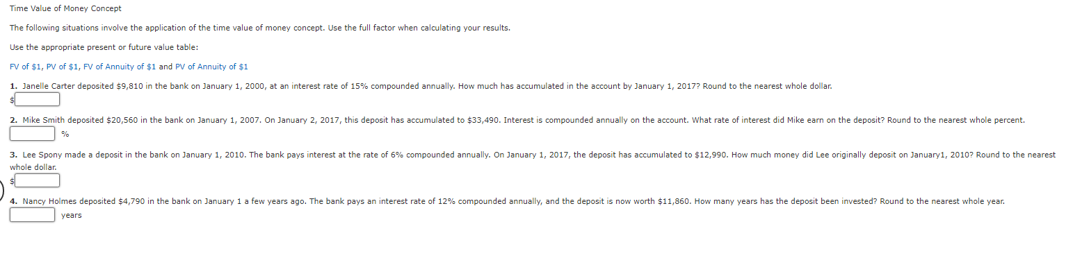 Solved Time Value of Money Concept The following situations | Chegg.com