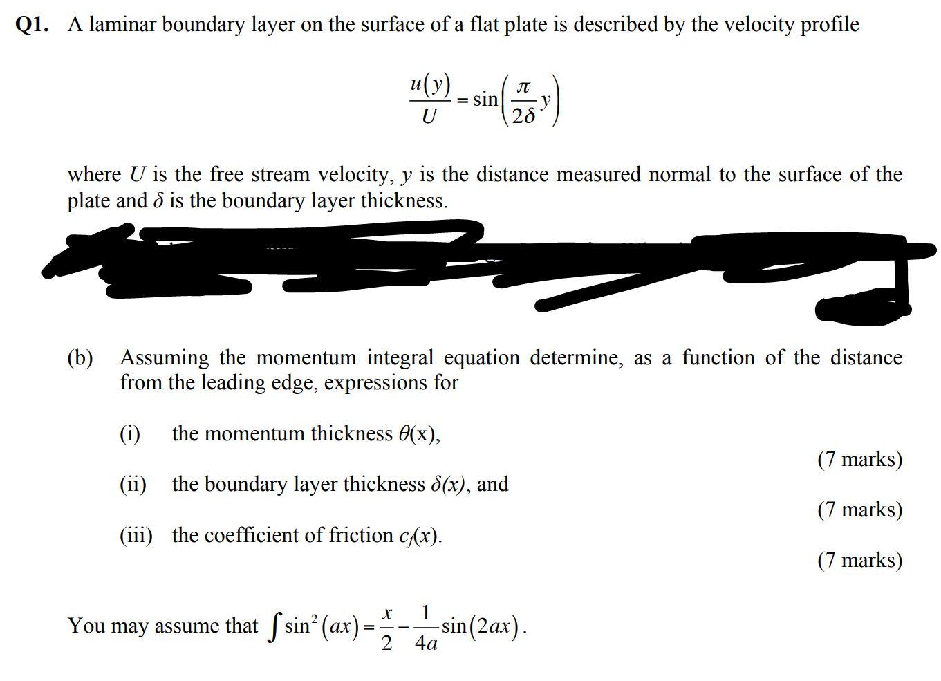 Solved Q1. A laminar boundary layer on the surface of a flat | Chegg.com
