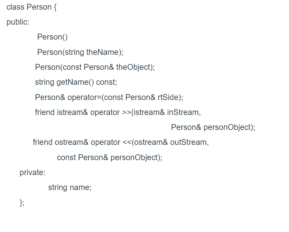 Solved class Person { public: Person() Person(string | Chegg.com