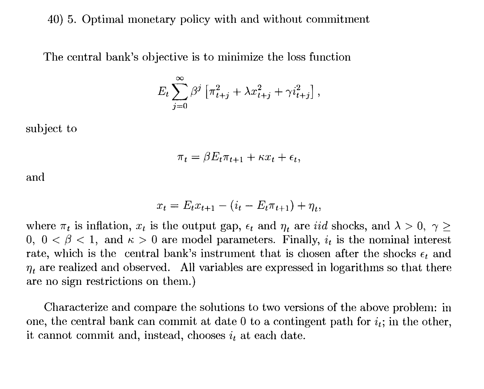 40) 5. Optimal monetary policy with and without | Chegg.com
