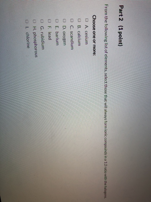 Solved Part 1 (1 point) From the following list of elements, | Chegg.com