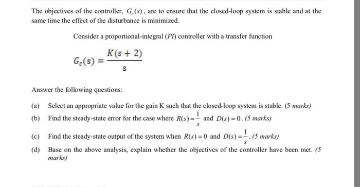 Solved QUESTION 2 30 marks A closed loop control system is