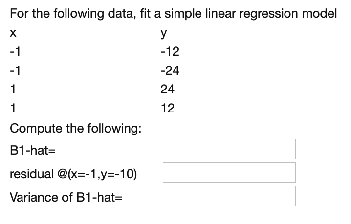 Solved For the following data, fit a simple linear | Chegg.com