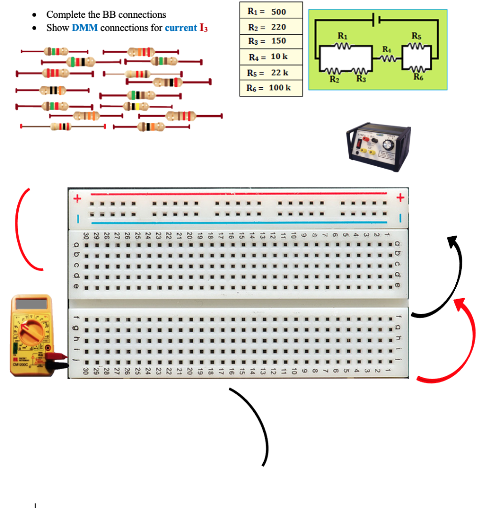 Solved R1 = 500 Complete the BB connections Show DMM | Chegg.com