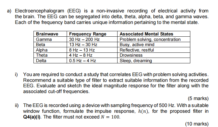 Solved A) Electroencephalogram (EEG) is a non-invasive | Chegg.com