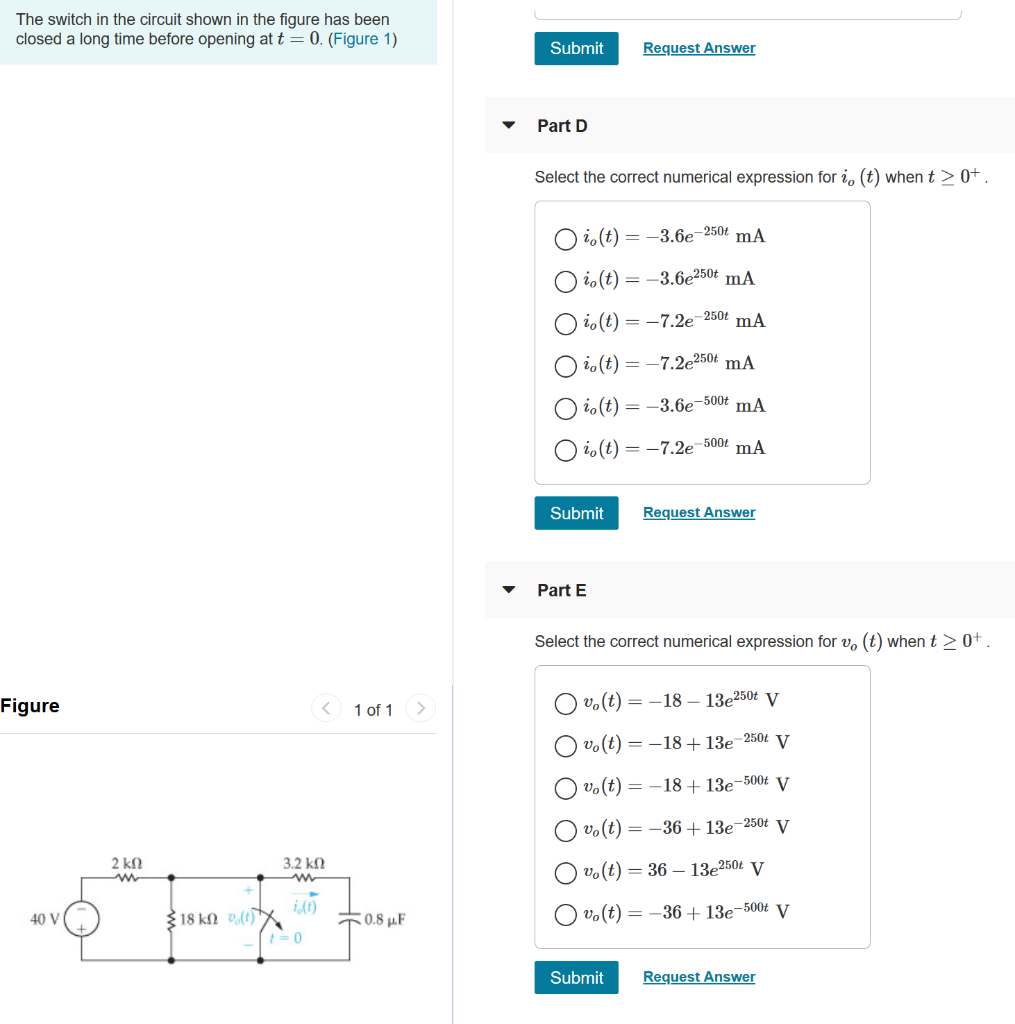 Solved The switch in the circuit shown in the figure has | Chegg.com