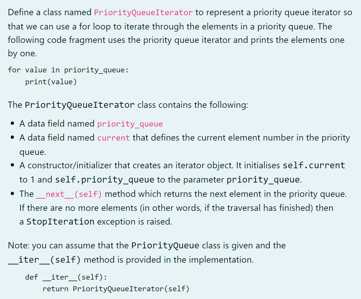 Solved Define a class named PriorityQueueIterator to | Chegg.com