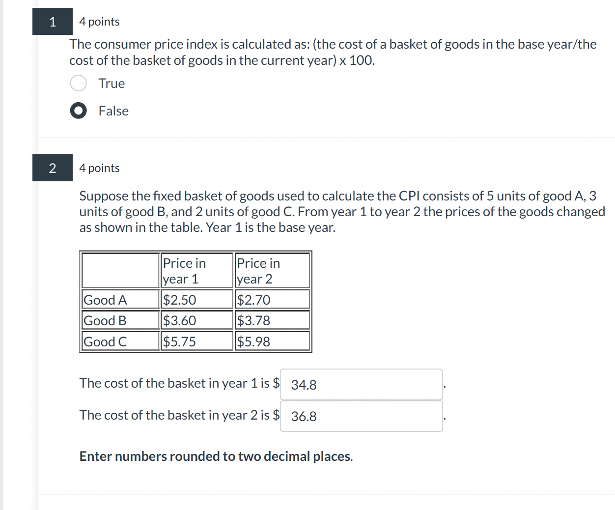 Solved 4 Points The Consumer Price Index Is Calculated As: | Chegg.com