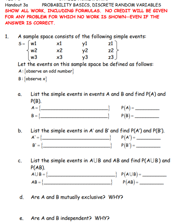 Solved Handout 3a PROBABILITY BASICS, DISCRETE RANDOM | Chegg.com