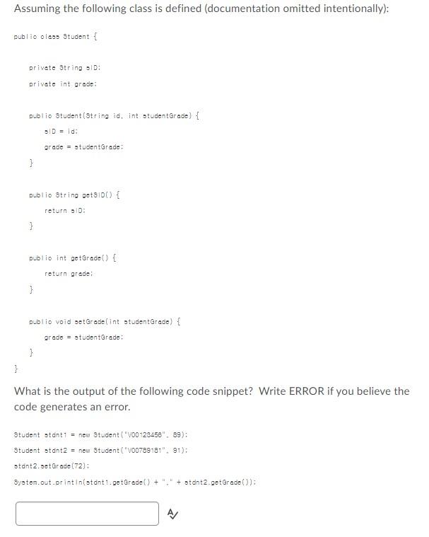 Solved Assuming the following class is defined | Chegg.com