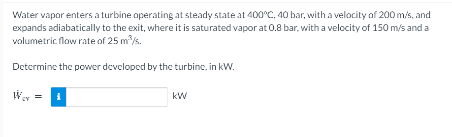 Solved Water vapor enters a turbine operating at steady | Chegg.com