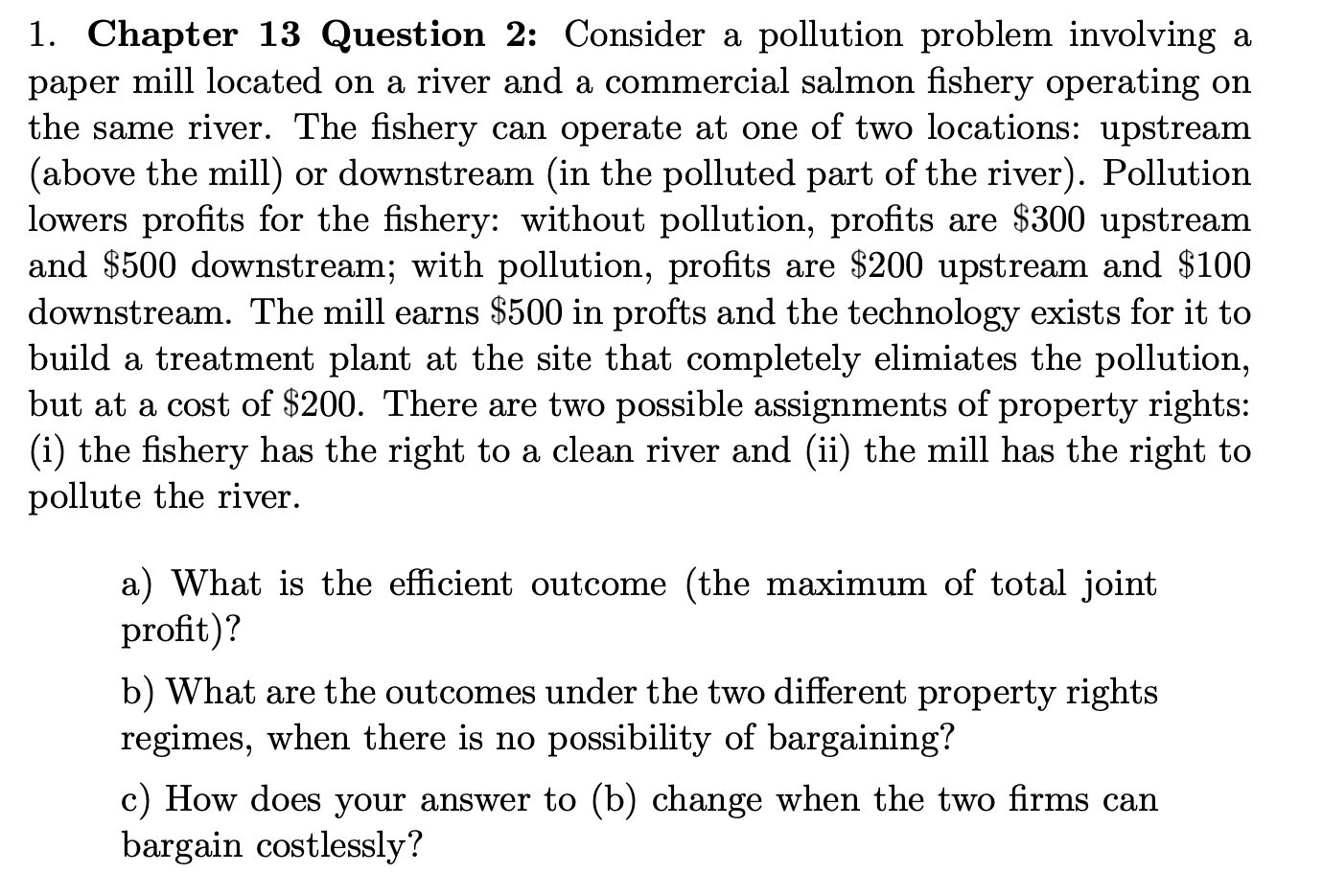 Solved 1. Chapter 13 Question 2: Consider a pollution | Chegg.com