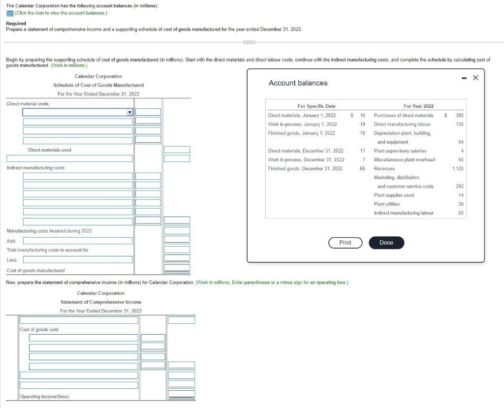 Solved The Calendar Corporation has the following account | Chegg.com