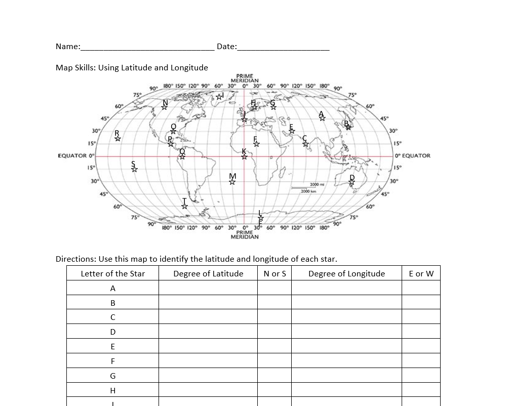 Solved Name: Date: Map Skills: Using Latitude and Longitude | Chegg.com