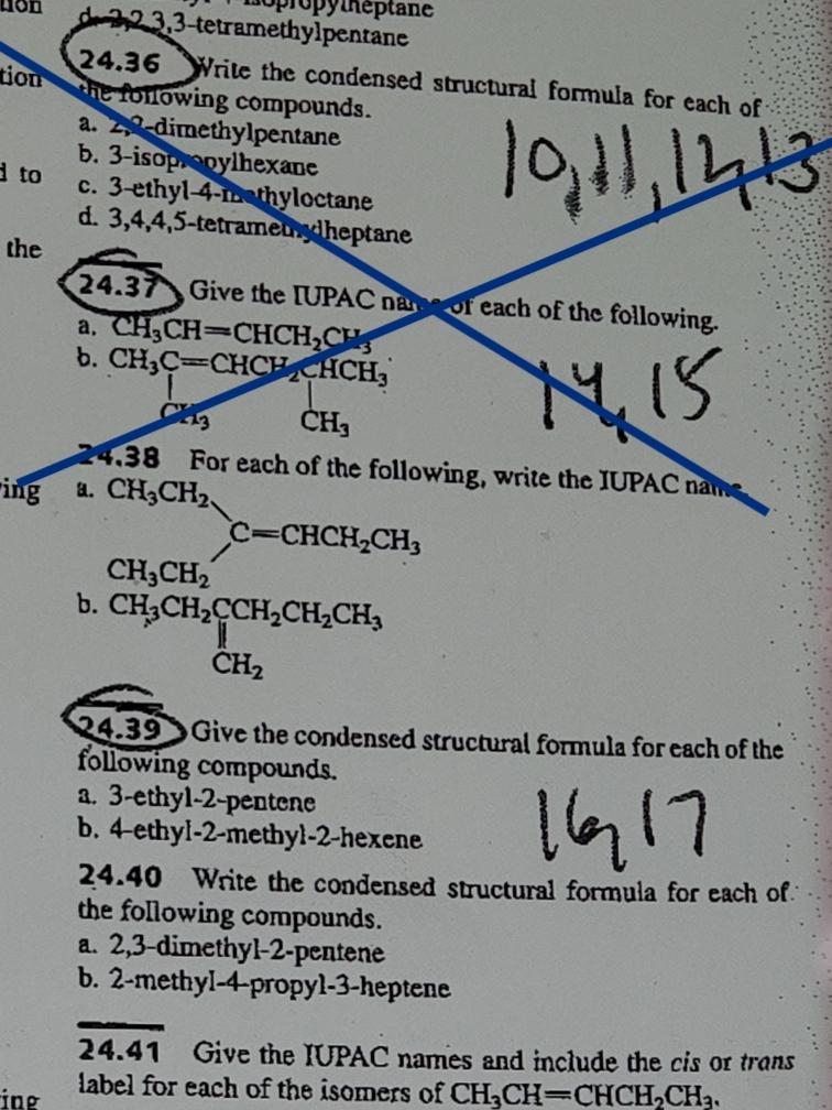 Solved 24.39 write the condensed structural formula like how | Chegg.com