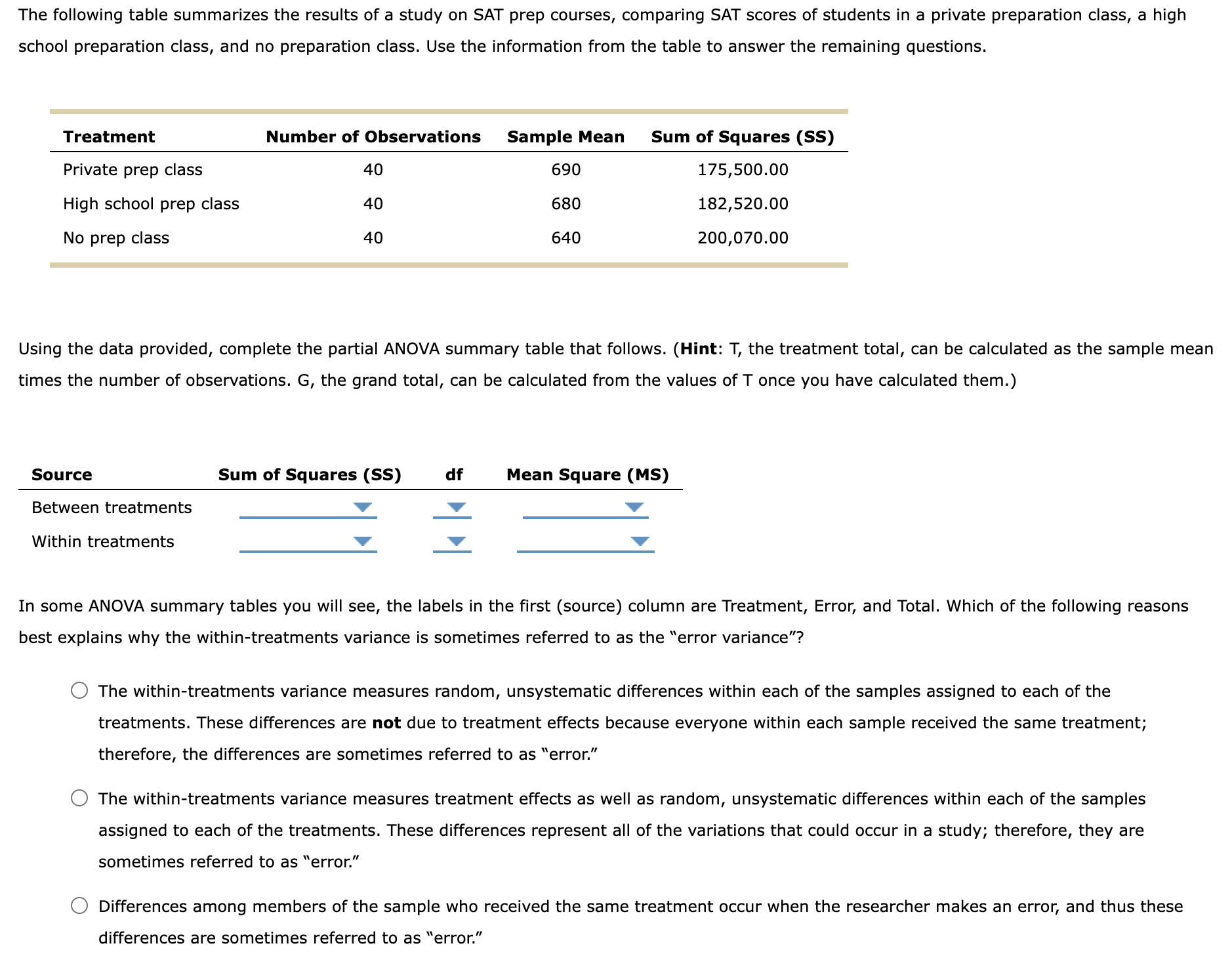 Solved The following table summarizes the results of a study | Chegg.com