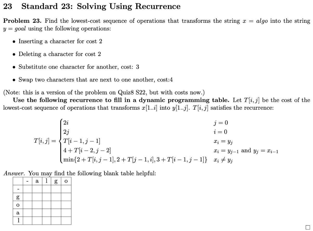 Solved 23 Standard 23: Solving Using Recurrence Problem 23. | Chegg.com