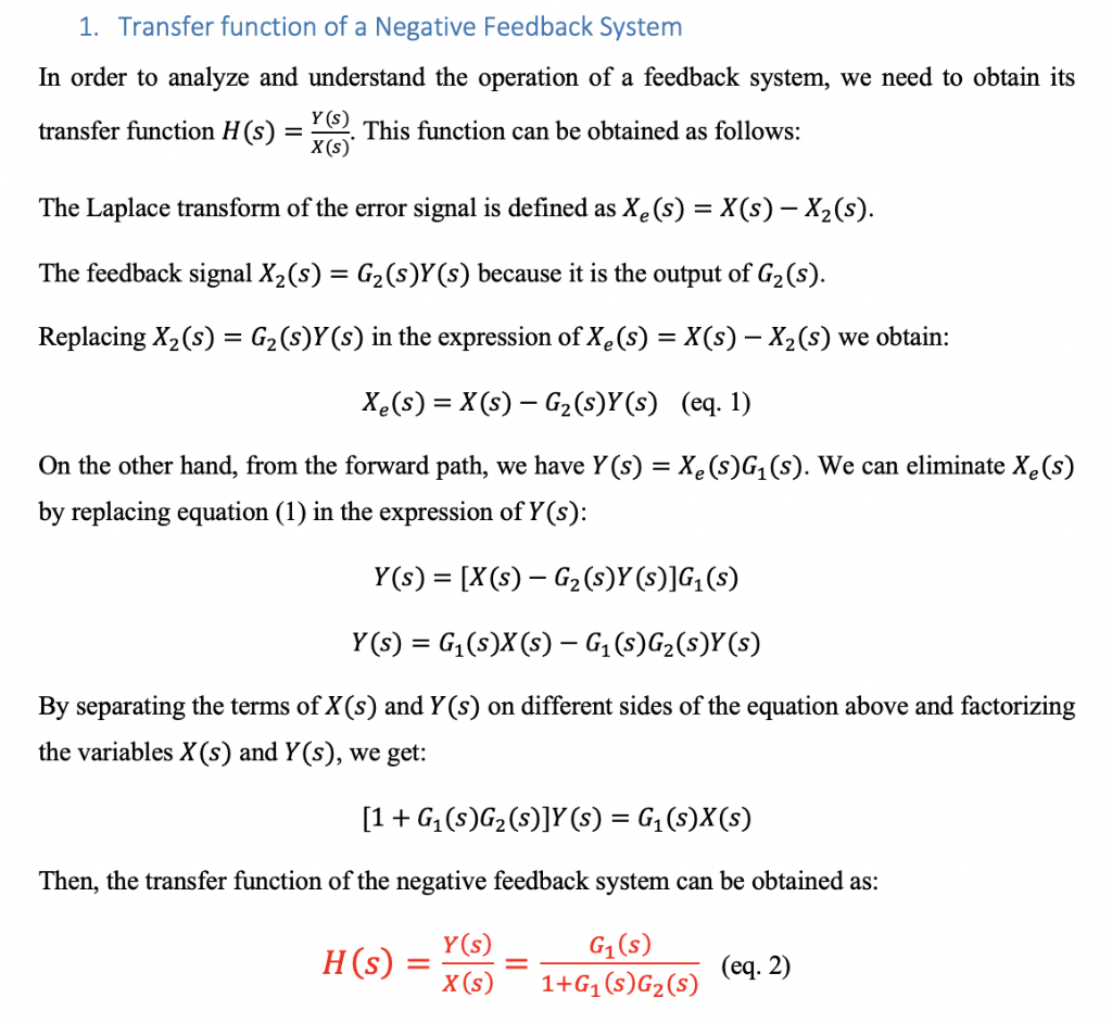 Solved 1. Transfer function of a Negative Feedback System In | Chegg.com