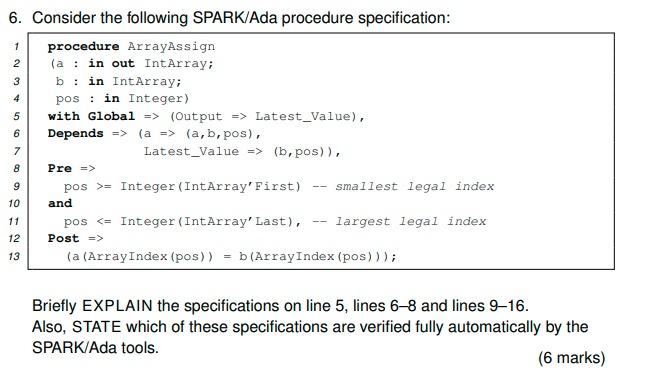 1 2 3 4 5 6 6. Consider the following SPARK/Ada | Chegg.com