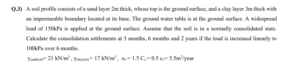 Solved Q.3) A soil profile consists of a sand layer 2 m | Chegg.com