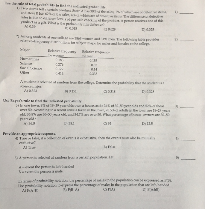 Solved Use the rule of total probability to find the | Chegg.com