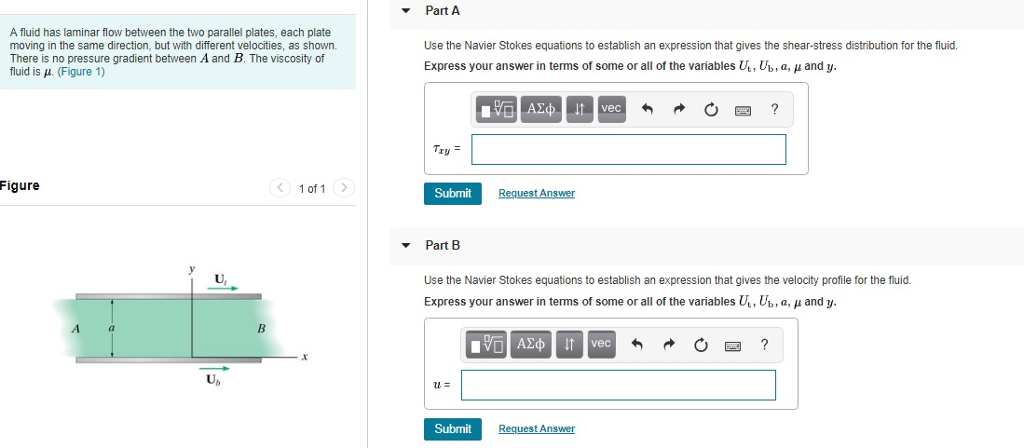 Solved Part A A fluid has laminar flow between the two | Chegg.com