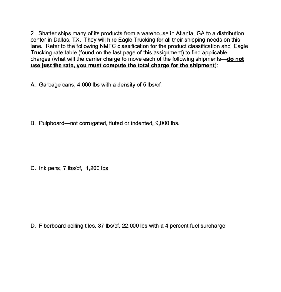 Solved Excerpt from National Motor Freight Classification | Chegg.com