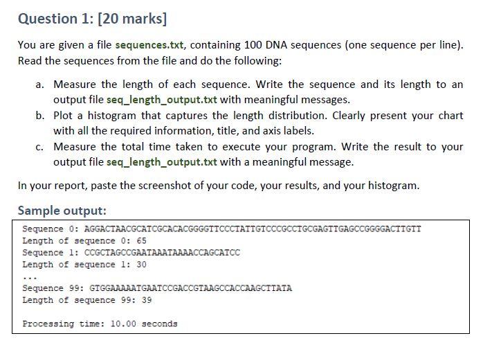 Solved Question 1: [20 marks] You are given a file | Chegg.com