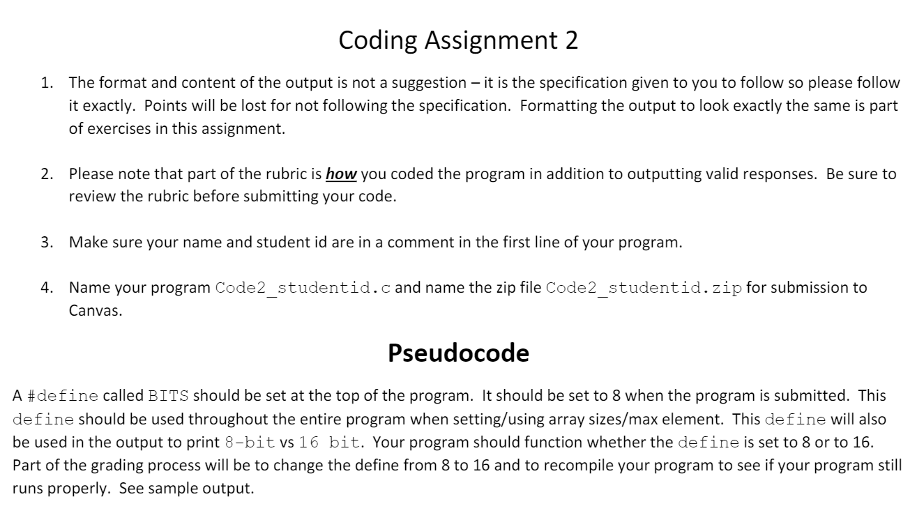 Coding Assignment 2 1. The format and content of the | Chegg.com